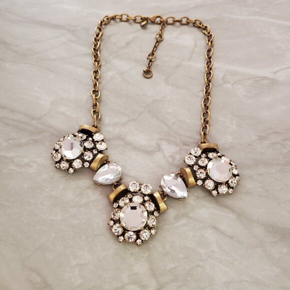 💖 J.Crew Classic Rhinestones Crystal Cluster Antique Statement Necklace 💖 - Picture 2 of 14